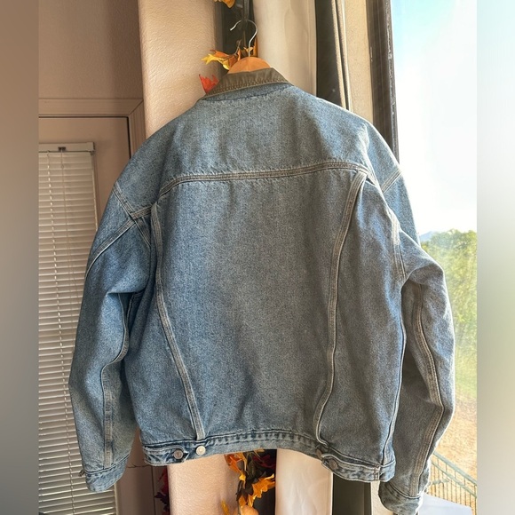 Vintage GAP denim trucker jacket lined size Large acid wash green 90s Y2K unisex - Picture 3 of 11